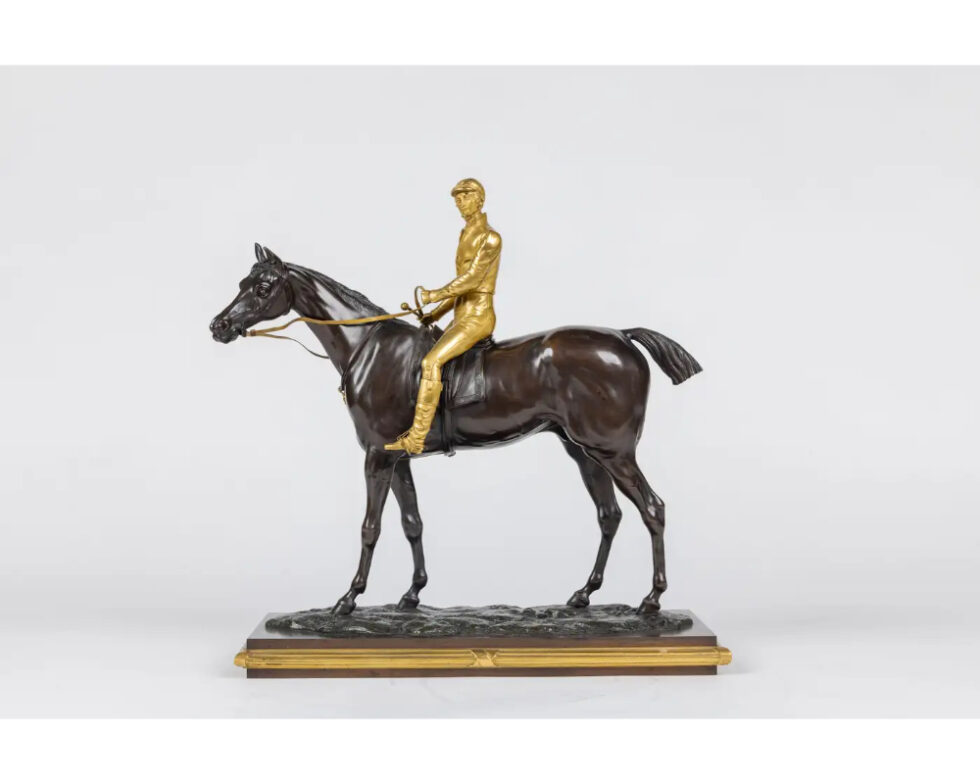 Isidore-Jules Bonheur, A Rare Gilt and Patinated Bronze Jockey on A Horse - Image 9