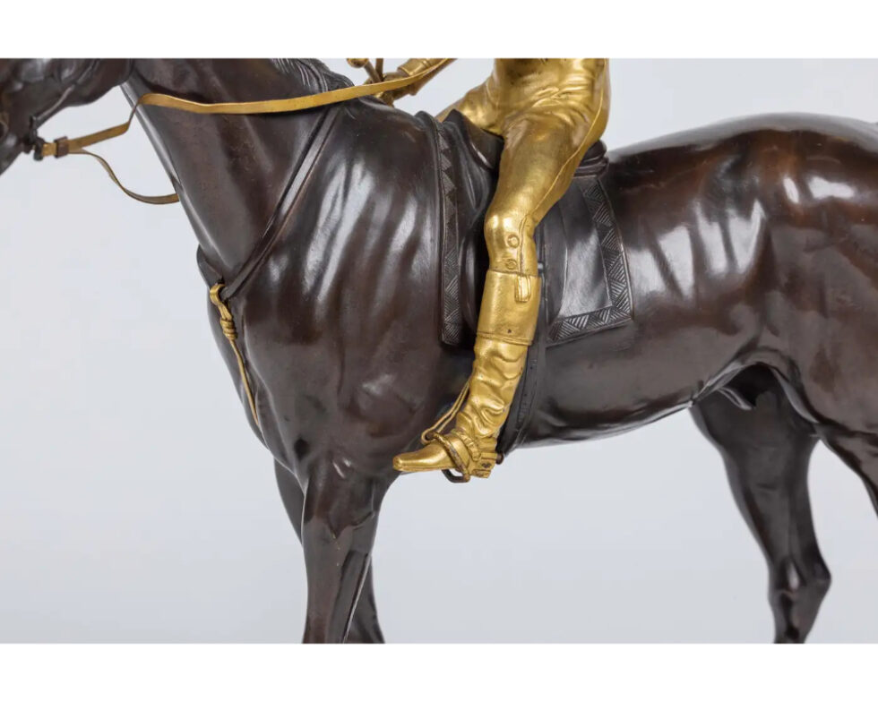 Isidore-Jules Bonheur, A Rare Gilt and Patinated Bronze Jockey on A Horse - Image 12