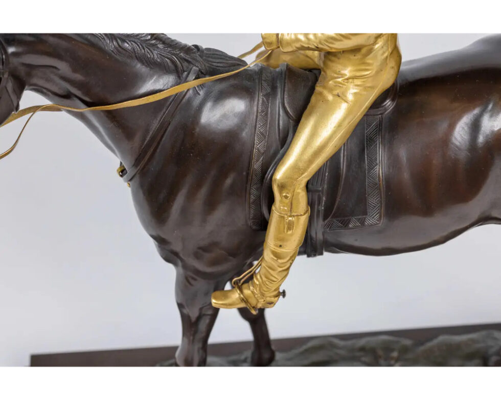 Isidore-Jules Bonheur, A Rare Gilt and Patinated Bronze Jockey on A Horse - Image 19