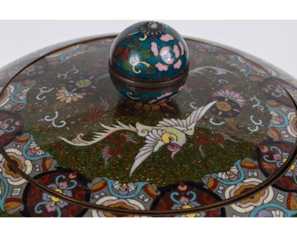 Majestic Japanese Cloisonne Enamel Covered Jar with Dragons, Theater Characters - Image 8