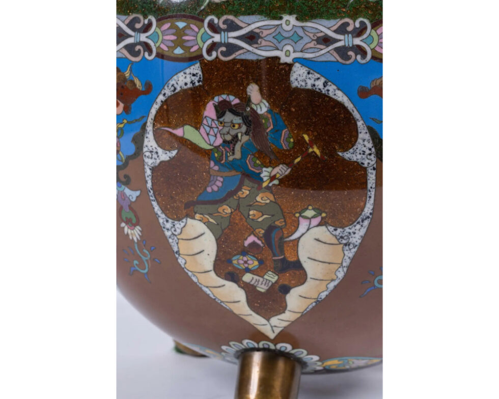 Majestic Japanese Cloisonne Enamel Covered Jar with Dragons, Theater Characters - Image 14