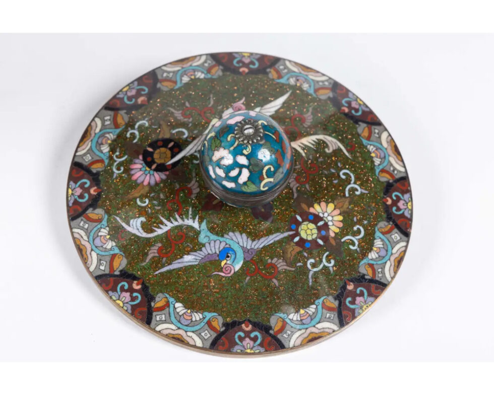 Majestic Japanese Cloisonne Enamel Covered Jar with Dragons, Theater Characters - Image 19