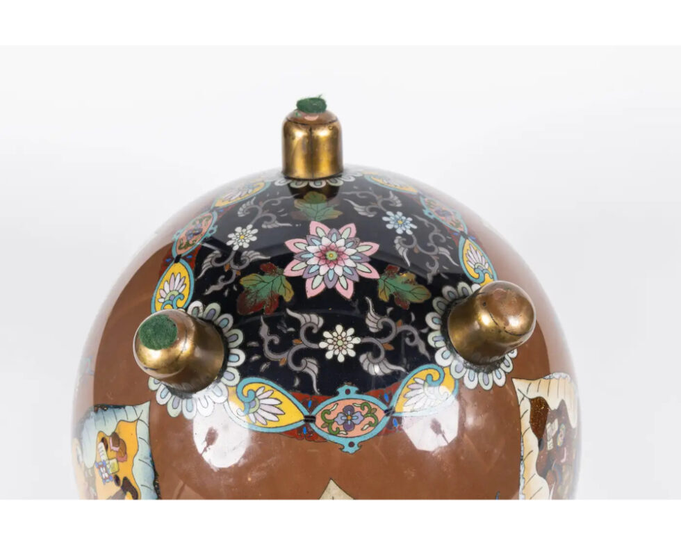 Majestic Japanese Cloisonne Enamel Covered Jar with Dragons, Theater Characters - Image 20