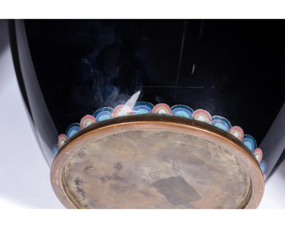 Large Meiji Period Japanese Cloisonne Enamel Vase Adorned with Iris Blossoms - Image 8