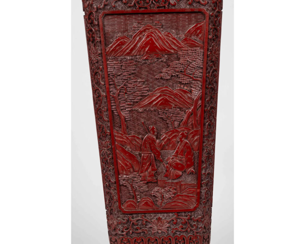 A Monumental and Rare Pair of Chinese Cinnabar Carved Lacquer Vases, Qianlong - Image 10