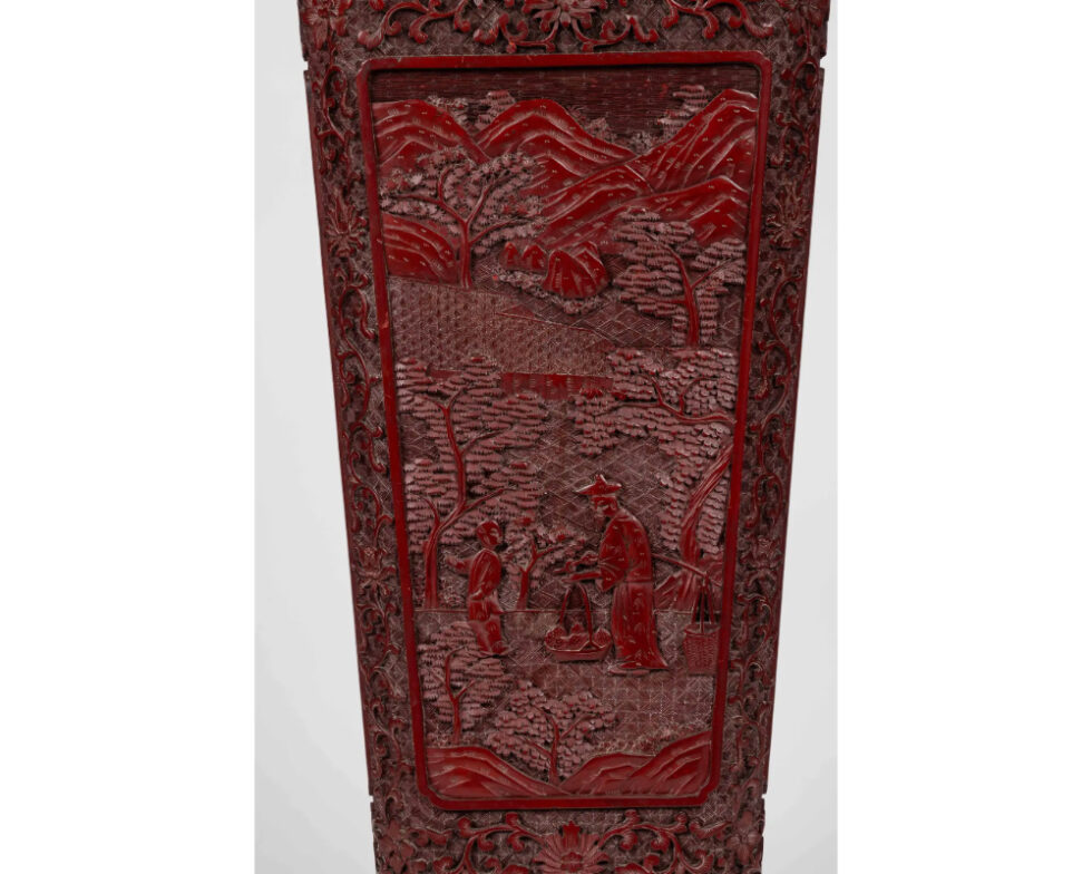 A Monumental and Rare Pair of Chinese Cinnabar Carved Lacquer Vases, Qianlong - Image 14