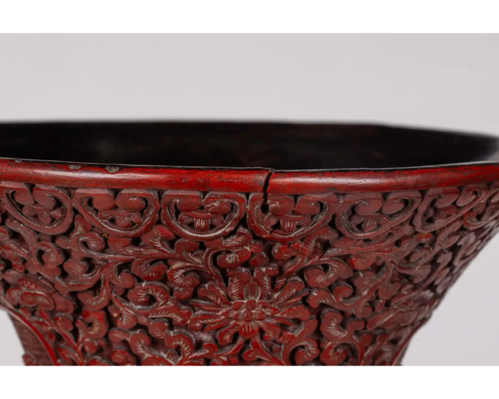 A Monumental and Rare Pair of Chinese Cinnabar Carved Lacquer Vases, Qianlong - Image 15