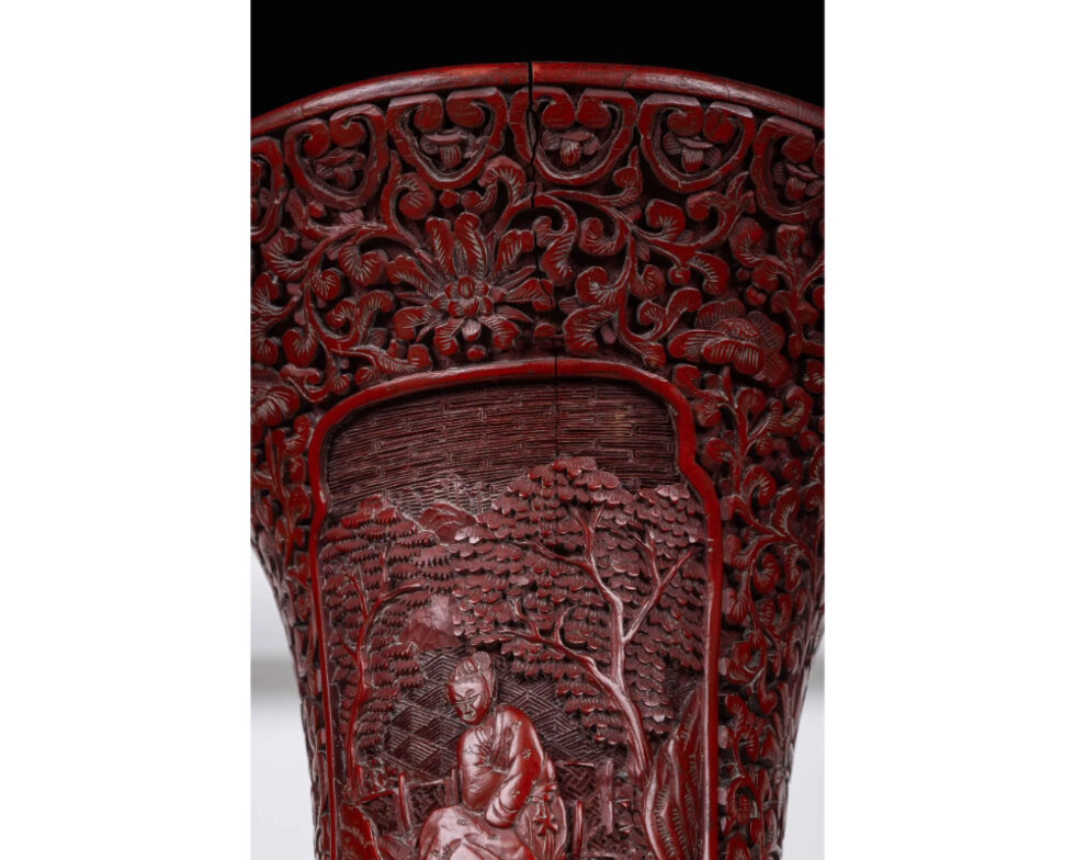 A Monumental and Rare Pair of Chinese Cinnabar Carved Lacquer Vases, Qianlong - Image 19