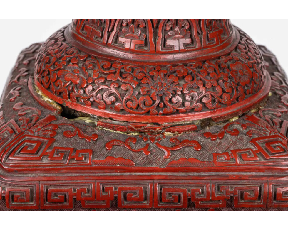 A Monumental and Rare Pair of Chinese Cinnabar Carved Lacquer Vases, Qianlong - Image 22
