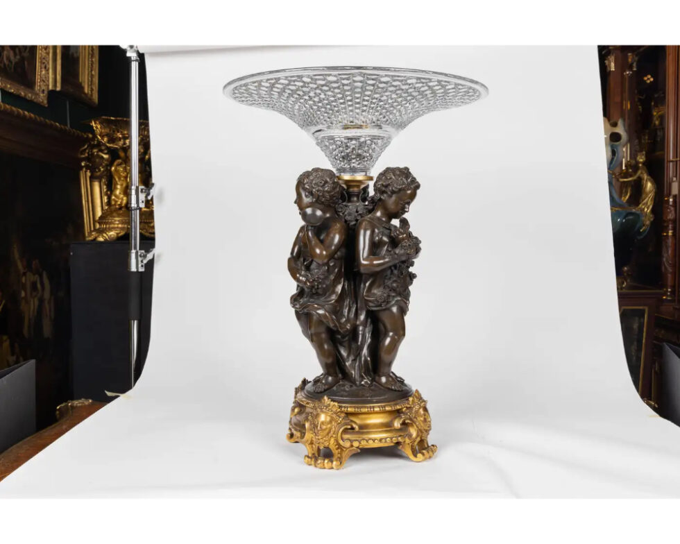 Mathurin Moreau, A Monumental French Bronze and Crystal Figural Centerpiece - Image 2