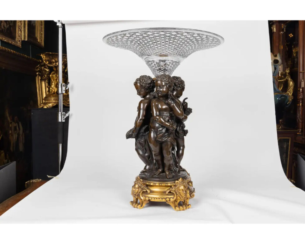 Mathurin Moreau, A Monumental French Bronze and Crystal Figural Centerpiece - Image 3