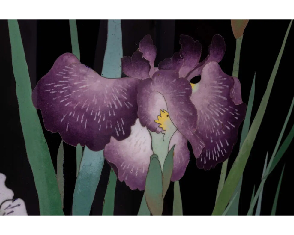 Palace-Sized Japanese Cloisonne Enamel Vase Adorned with Irises and Sparrows - Image 16