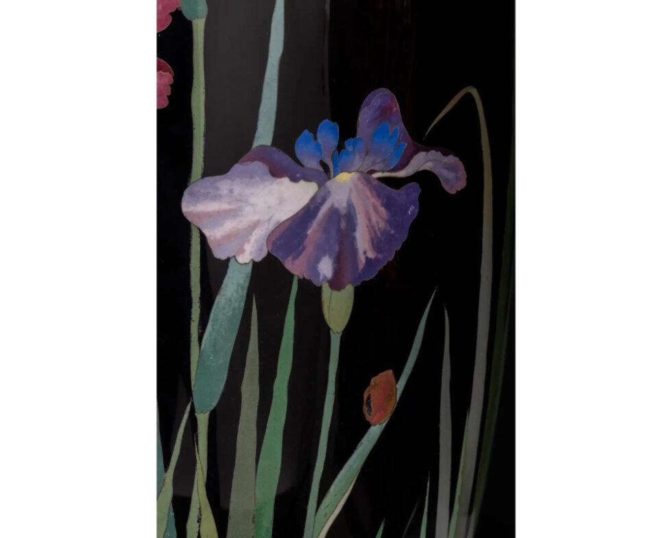 Palace-Sized Japanese Cloisonne Enamel Vase Adorned with Irises and Sparrows - Image 19