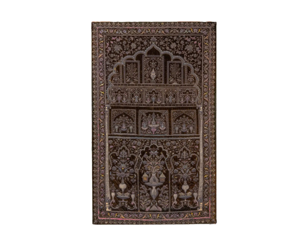 A Rare 18th Century Middle Eastern Silk and Silver Thread Green Velvet Tapestry