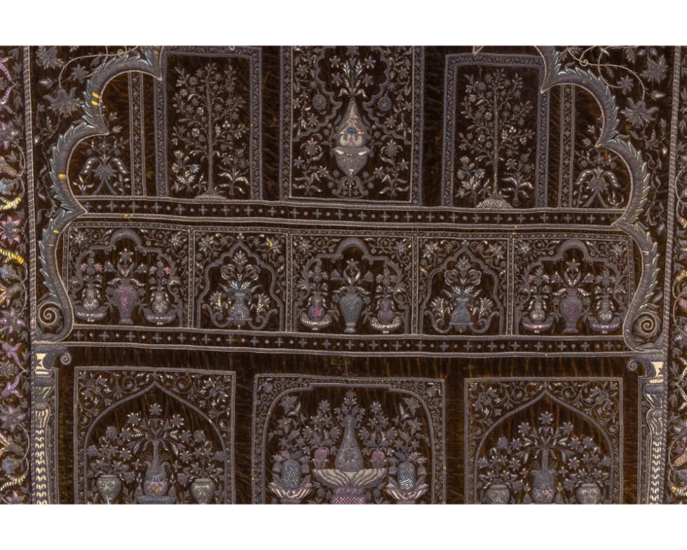 A Rare 18th Century Middle Eastern Silk and Silver Thread Green Velvet Tapestry - Image 2