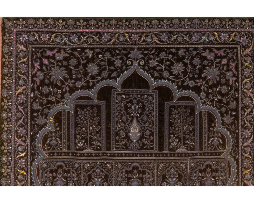 A Rare 18th Century Middle Eastern Silk and Silver Thread Green Velvet Tapestry - Image 3