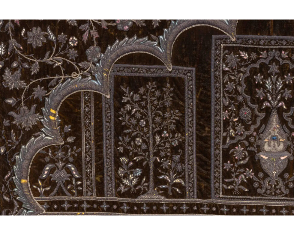 A Rare 18th Century Middle Eastern Silk and Silver Thread Green Velvet Tapestry - Image 4