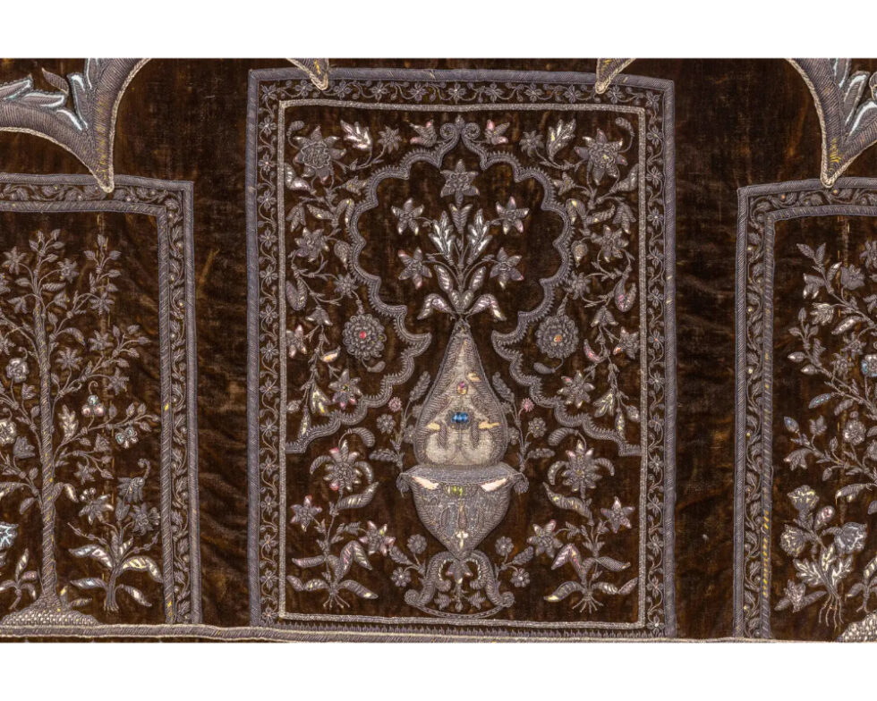 A Rare 18th Century Middle Eastern Silk and Silver Thread Green Velvet Tapestry - Image 6