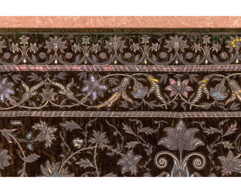 A Rare 18th Century Middle Eastern Silk and Silver Thread Green Velvet Tapestry - Image 8