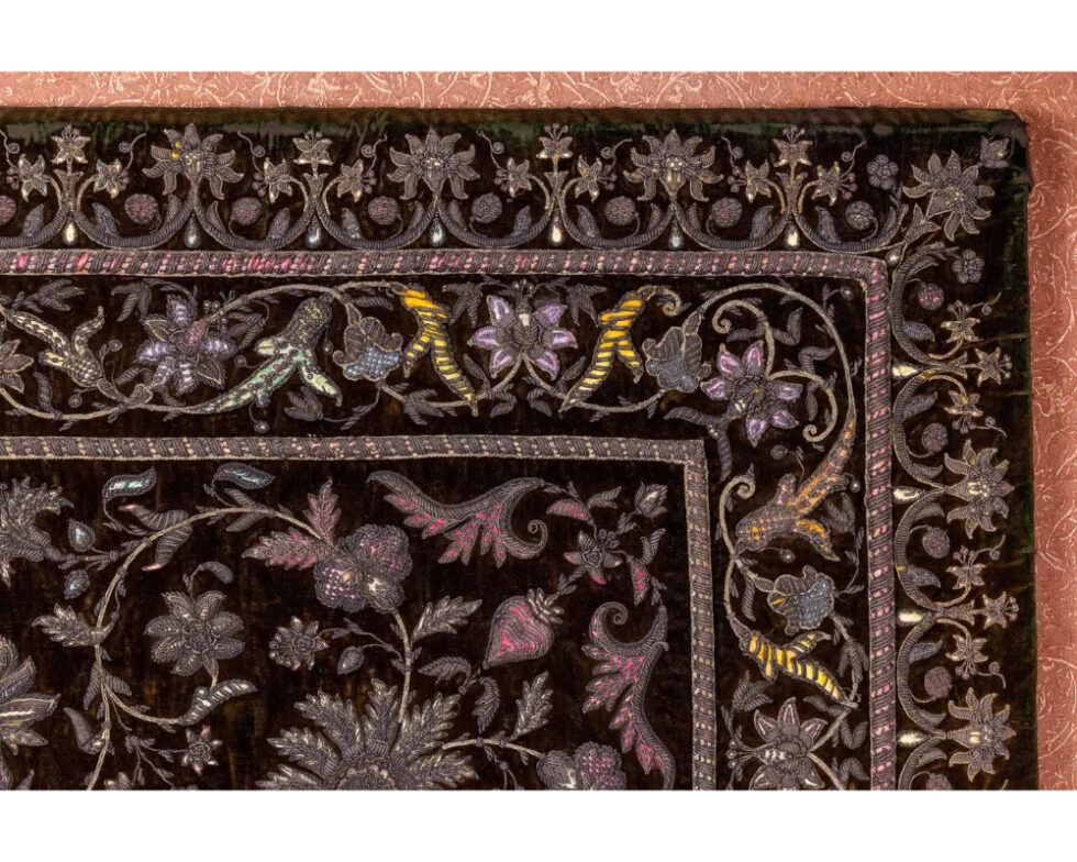 A Rare 18th Century Middle Eastern Silk and Silver Thread Green Velvet Tapestry - Image 9