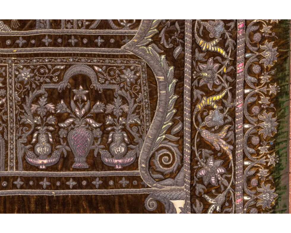 A Rare 18th Century Middle Eastern Silk and Silver Thread Green Velvet Tapestry - Image 10