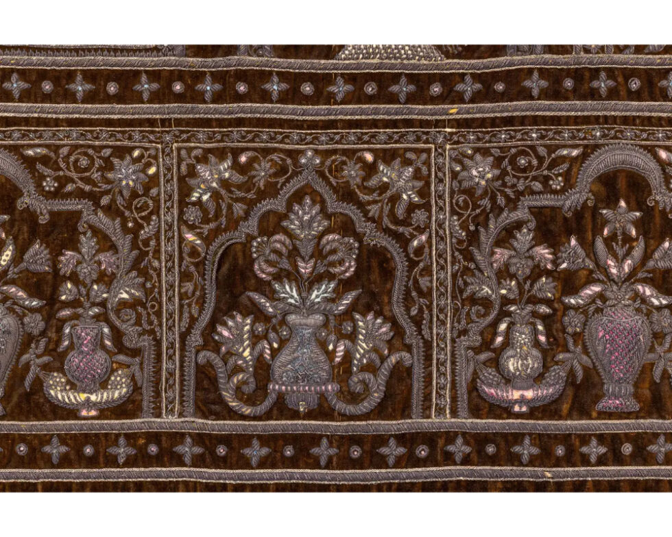 A Rare 18th Century Middle Eastern Silk and Silver Thread Green Velvet Tapestry - Image 11