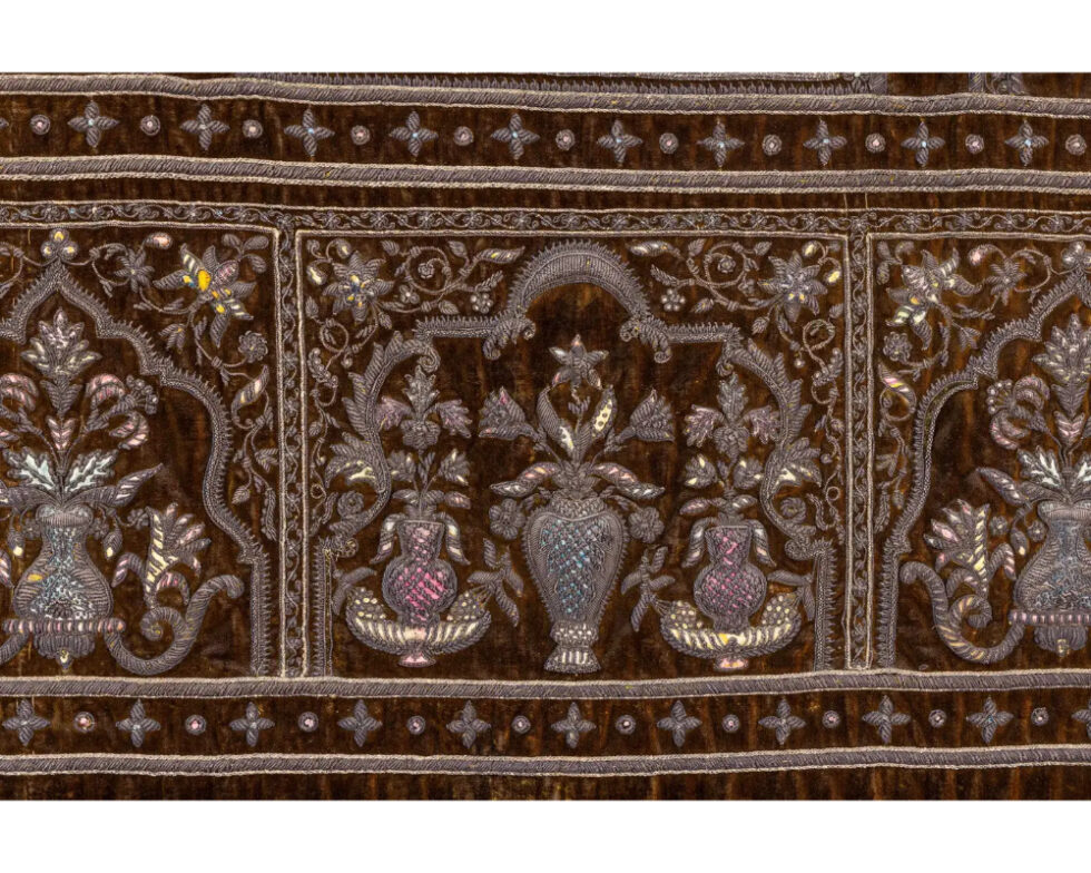 A Rare 18th Century Middle Eastern Silk and Silver Thread Green Velvet Tapestry - Image 12