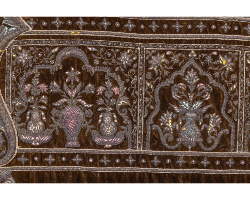 A Rare 18th Century Middle Eastern Silk and Silver Thread Green Velvet Tapestry - Image 13
