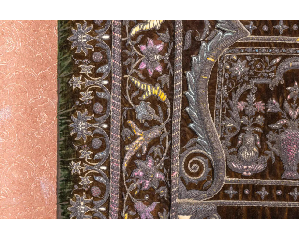 A Rare 18th Century Middle Eastern Silk and Silver Thread Green Velvet Tapestry - Image 14