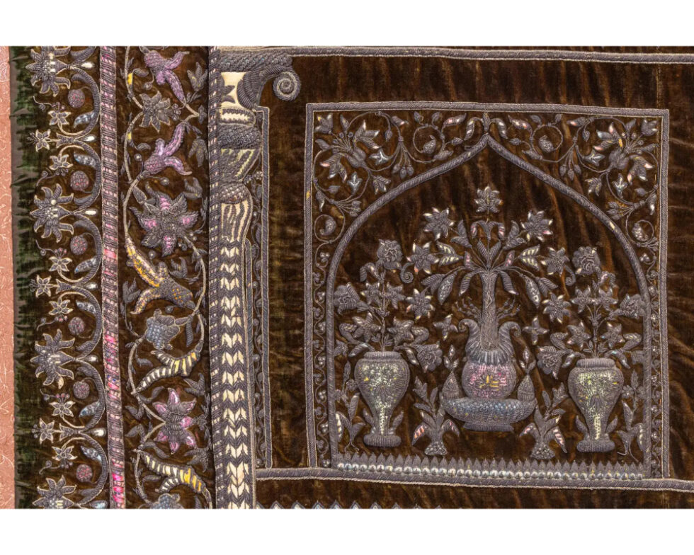 A Rare 18th Century Middle Eastern Silk and Silver Thread Green Velvet Tapestry - Image 15
