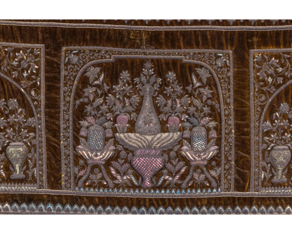 A Rare 18th Century Middle Eastern Silk and Silver Thread Green Velvet Tapestry - Image 16