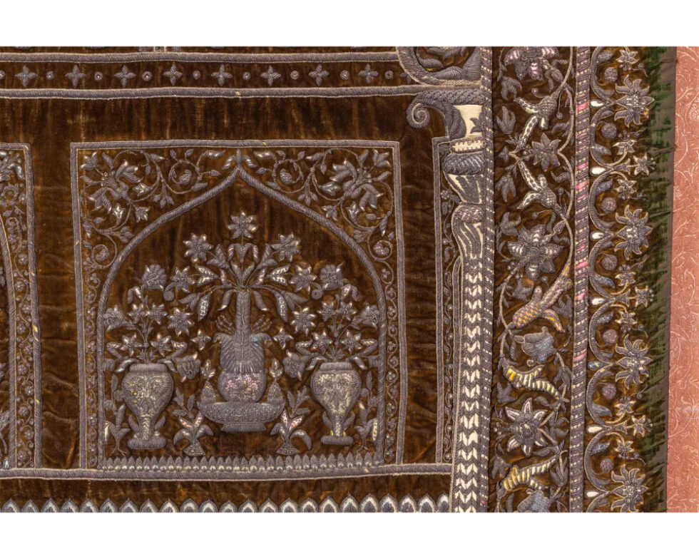A Rare 18th Century Middle Eastern Silk and Silver Thread Green Velvet Tapestry - Image 17