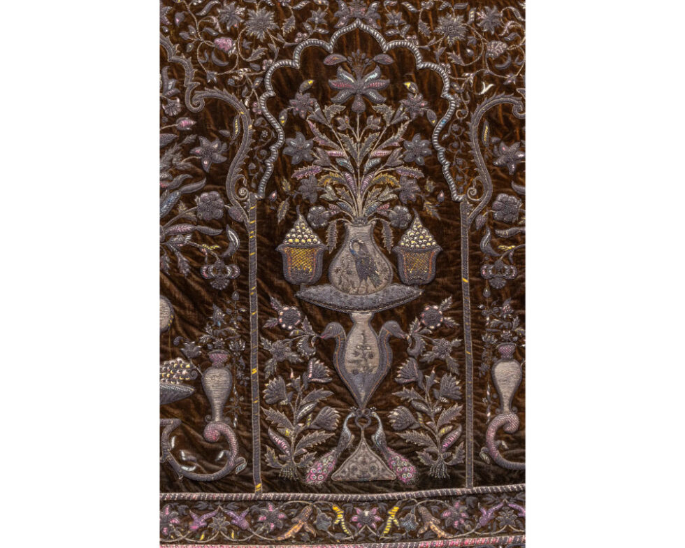 A Rare 18th Century Middle Eastern Silk and Silver Thread Green Velvet Tapestry - Image 19