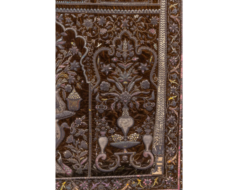 A Rare 18th Century Middle Eastern Silk and Silver Thread Green Velvet Tapestry - Image 20