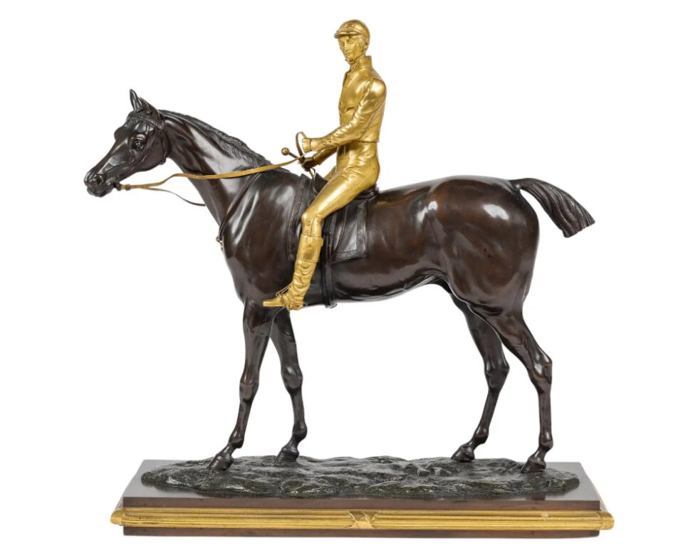 Isidore-Jules Bonheur, A Rare Gilt and Patinated Bronze Jockey on A Horse
