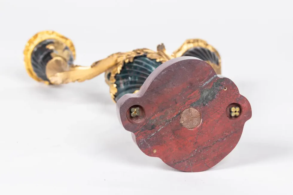 A Rare and Exquisite Pair of Ormolu-Mounted Bloodstone Two-Light Candlesticks - Image 8