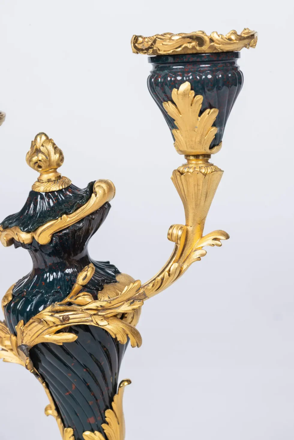 A Rare and Exquisite Pair of Ormolu-Mounted Bloodstone Two-Light Candlesticks - Image 17