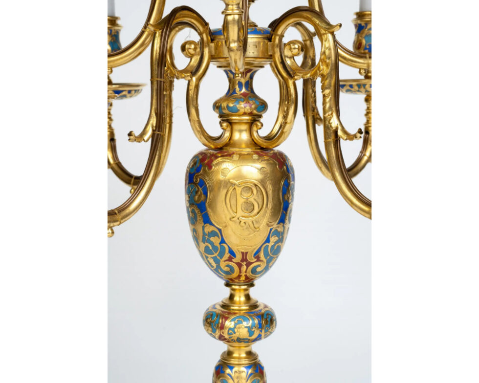 An Exceptional Pair of Champleve Enamel Ormolu Candelabra by Sevin & Barbedienne - Image 2