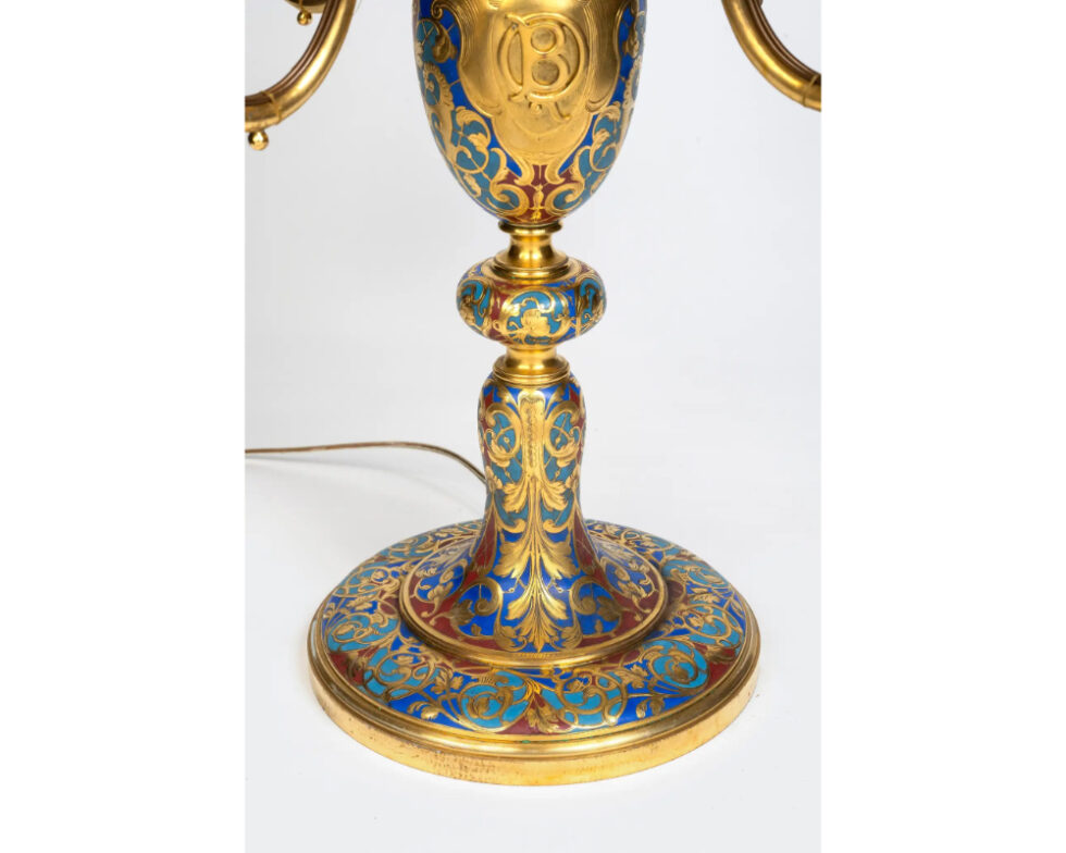 An Exceptional Pair of Champleve Enamel Ormolu Candelabra by Sevin & Barbedienne - Image 3