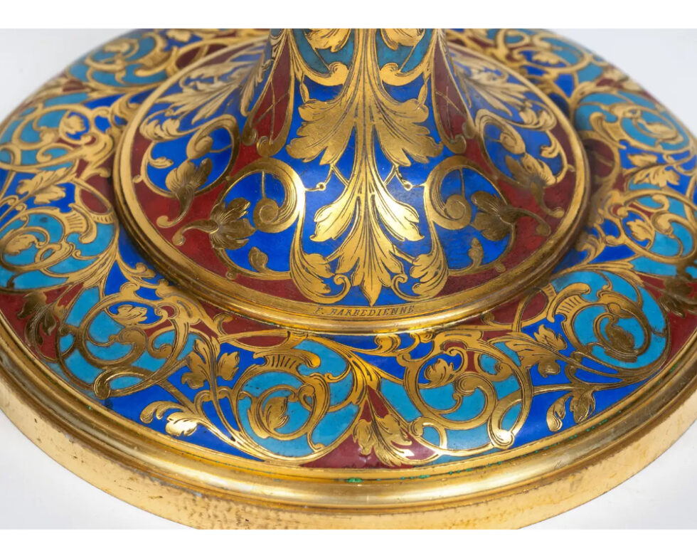 An Exceptional Pair of Champleve Enamel Ormolu Candelabra by Sevin & Barbedienne - Image 4