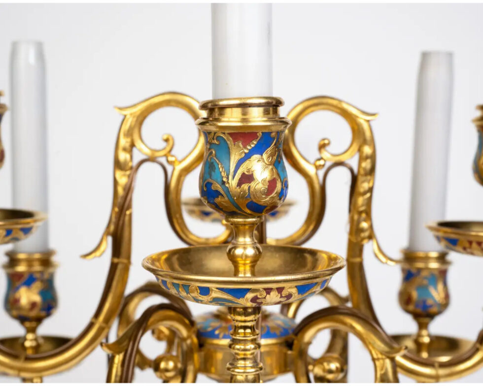 An Exceptional Pair of Champleve Enamel Ormolu Candelabra by Sevin & Barbedienne - Image 5