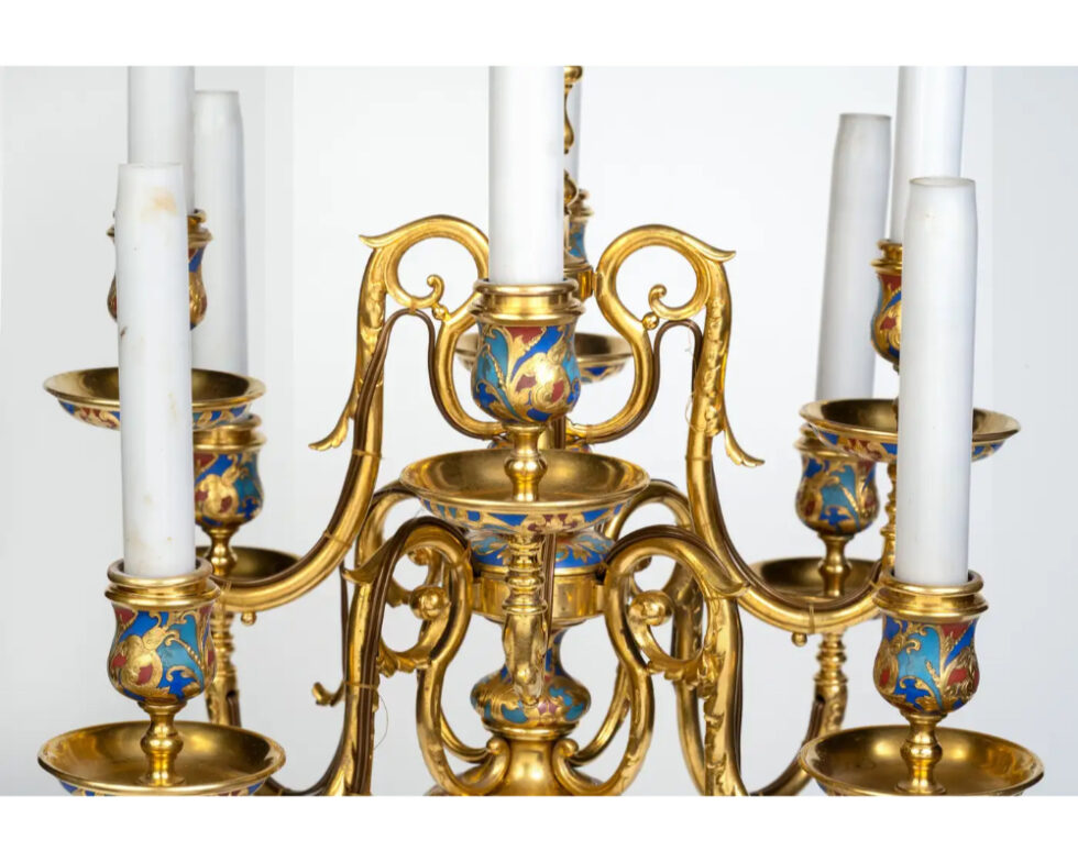 An Exceptional Pair of Champleve Enamel Ormolu Candelabra by Sevin & Barbedienne - Image 7
