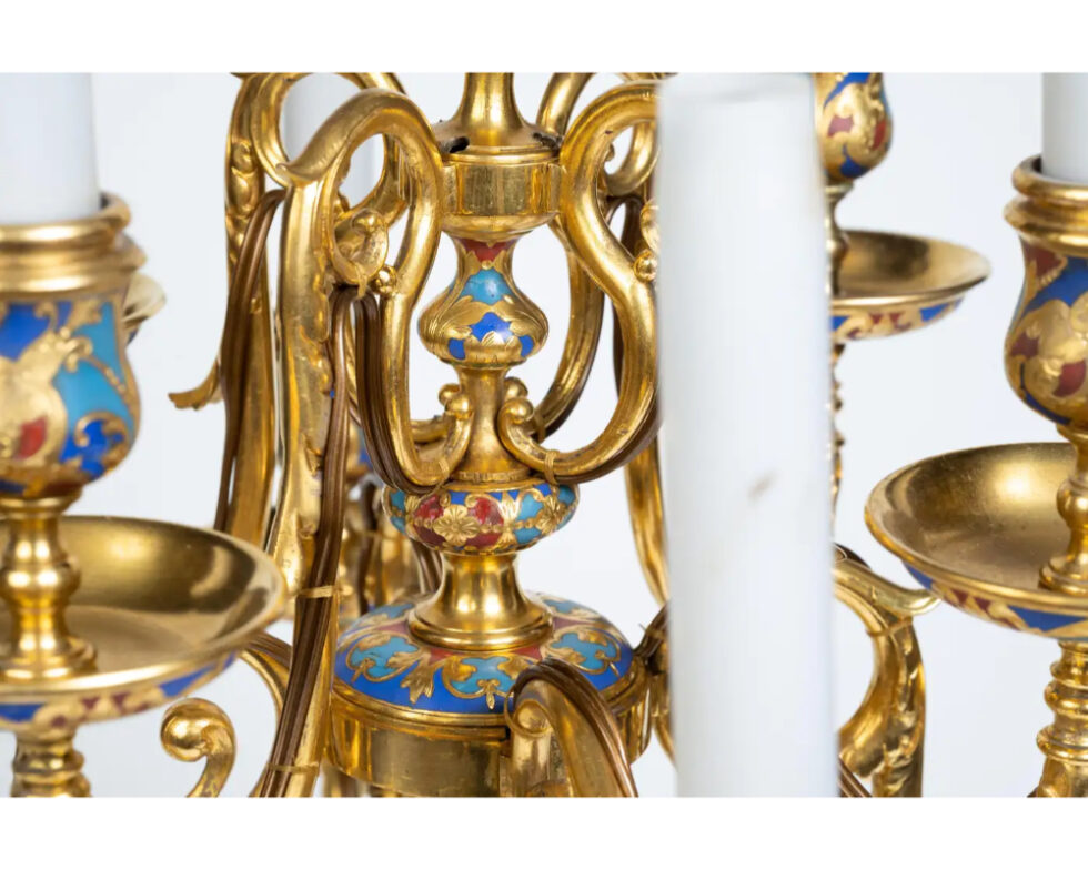 An Exceptional Pair of Champleve Enamel Ormolu Candelabra by Sevin & Barbedienne - Image 12