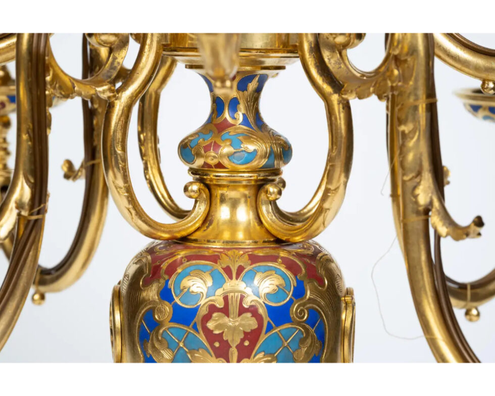 An Exceptional Pair of Champleve Enamel Ormolu Candelabra by Sevin & Barbedienne - Image 13