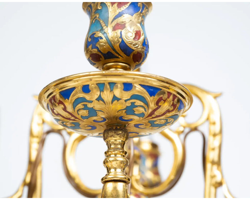 An Exceptional Pair of Champleve Enamel Ormolu Candelabra by Sevin & Barbedienne - Image 15