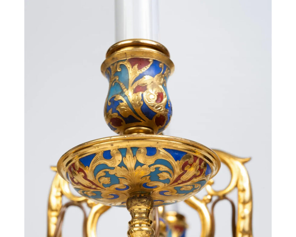 An Exceptional Pair of Champleve Enamel Ormolu Candelabra by Sevin & Barbedienne - Image 17