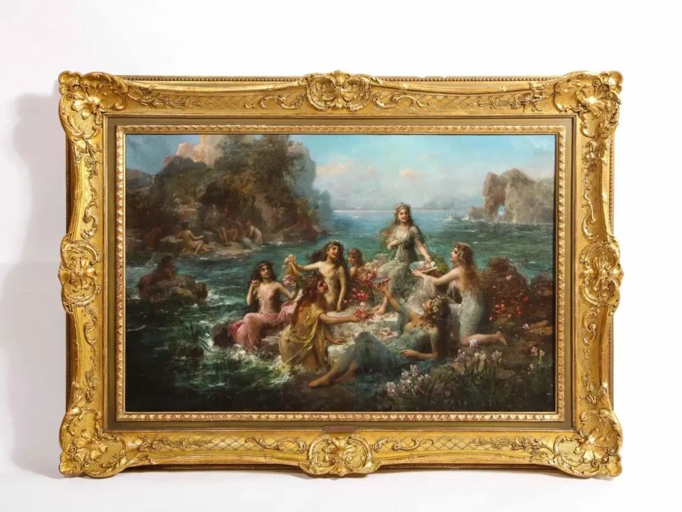 Emanuel Oberhauser “Mermaids and Nymphs” An Exceptional Oil on Canvas Painting - Image 15