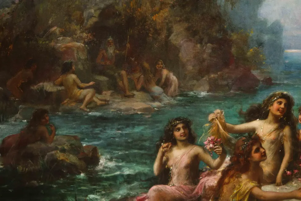 Emanuel Oberhauser “Mermaids and Nymphs” An Exceptional Oil on Canvas Painting - Image 7