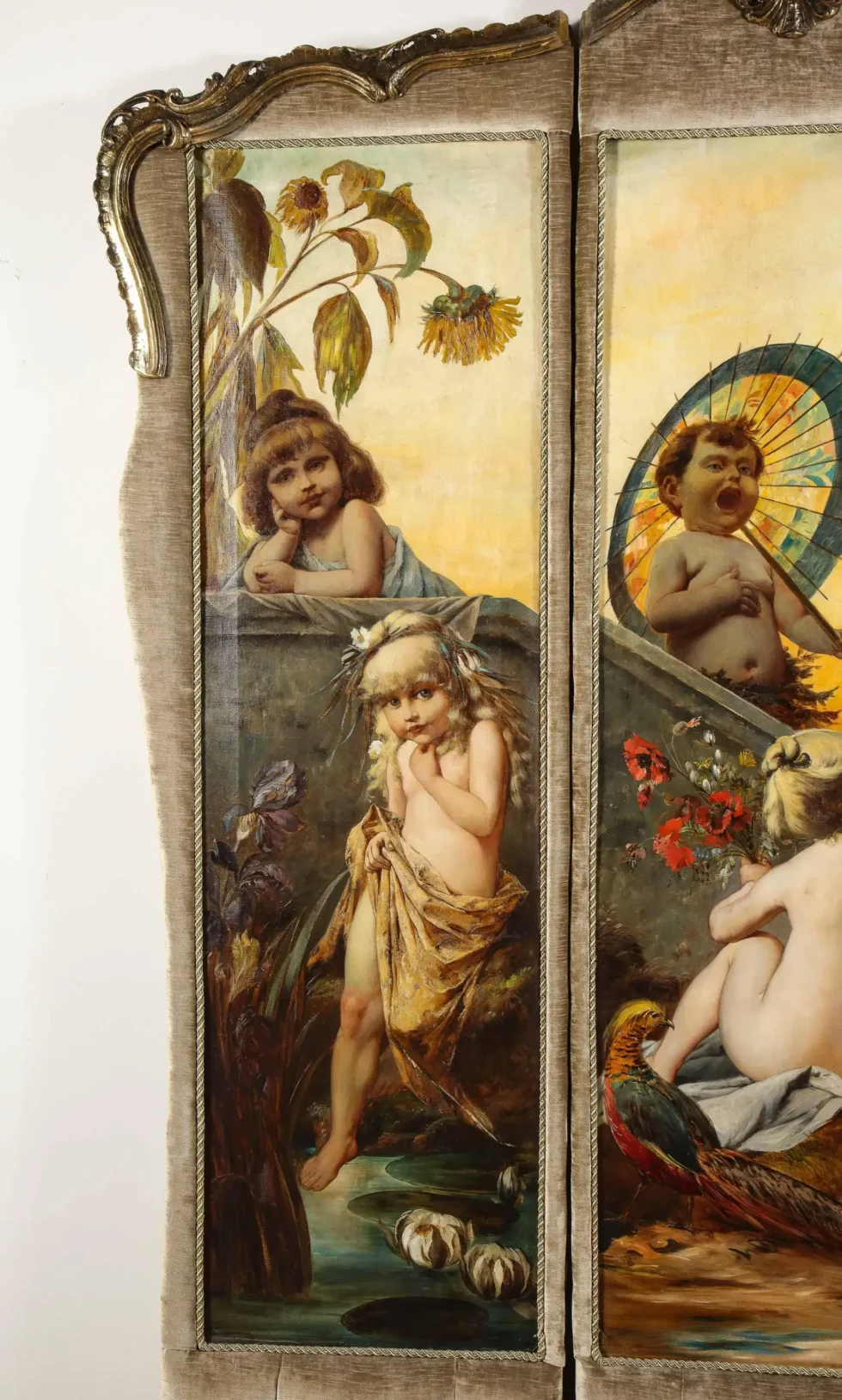 Palatial and Opulent Belle Epoque Giltwood & Oil on Canvas Three-Panel Screen - Image 18