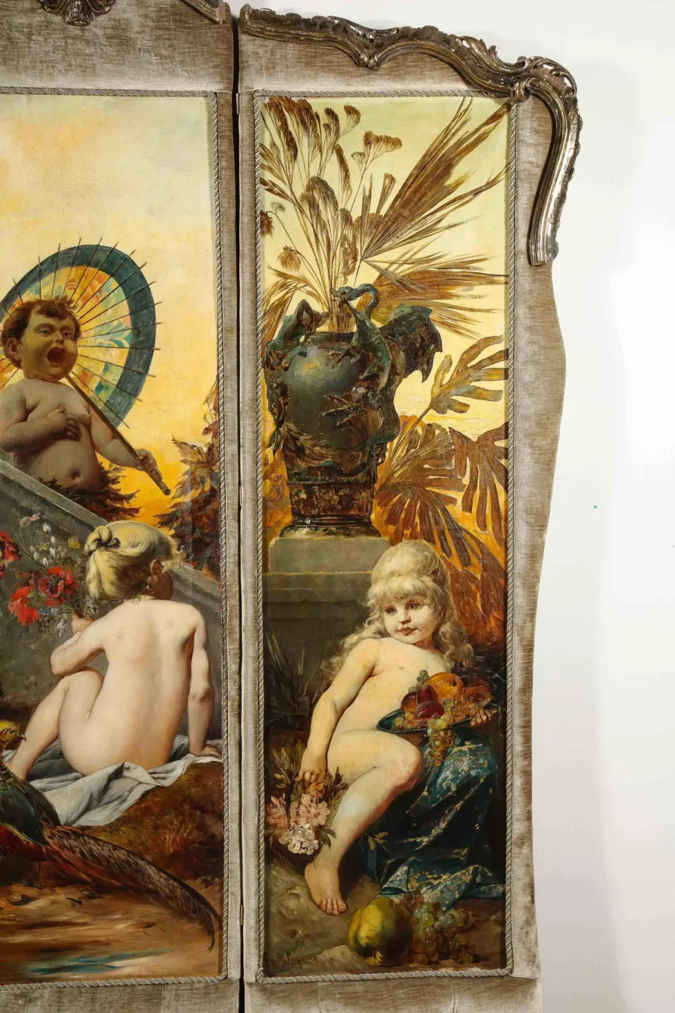 Palatial and Opulent Belle Epoque Giltwood & Oil on Canvas Three-Panel Screen - Image 17